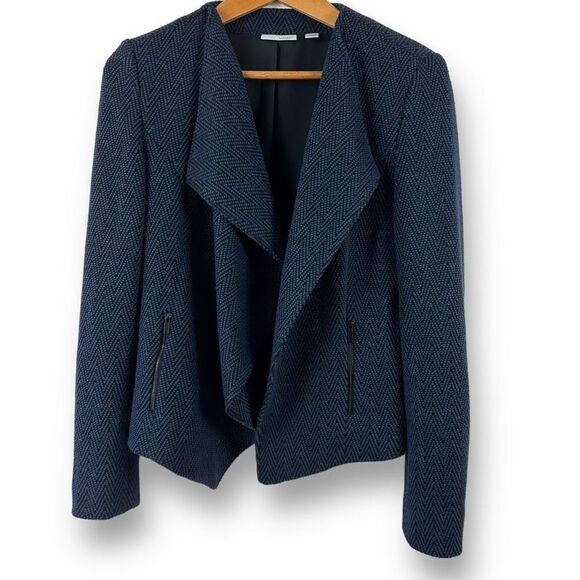 Halogen Women's Size S Open Front Waterfall Blazer Black Navy Chevron Zig Zag - Picture 1 of 10